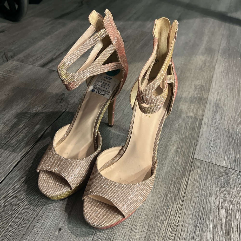 Nine West Peep Toe Heels - Gold and Pink